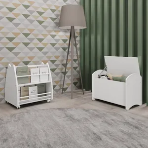 Conjunto Infantil 2 Pecas 1 Bau 1 Biblioteca Porta Livros Branco