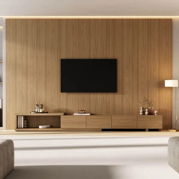 Rack com Painel Extensível para TV até 86 Polegadas 360cmx250cm Liso Aruá CabeCasa MadeiraOriginals Marrom Jatobá Jatoba