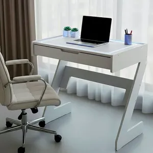 Escrivaninha para Escritório com Luz Azul Neon 1 Gaveta 73cm Branco Branco