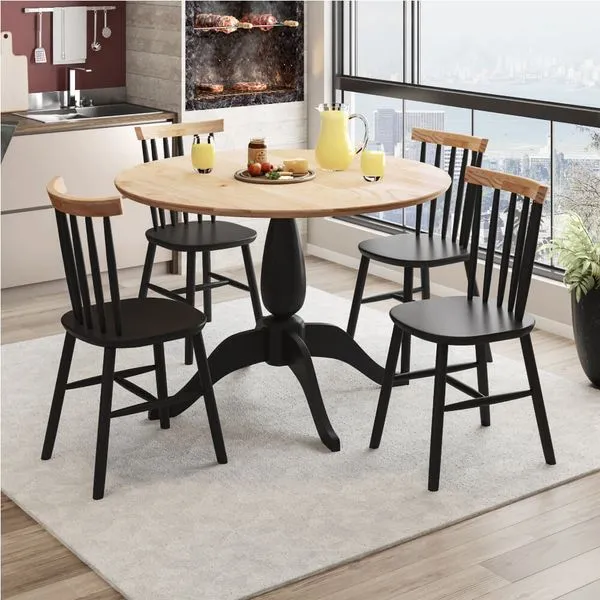 Conjunto de Mesa Redonda Milena com 4 Cadeiras Eucalipto-Preto/Natural