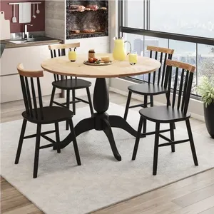 Conjunto de Mesa Redonda Milena com 4 Cadeiras Eucalipto-Preto/Natural