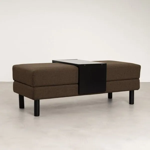 Conjunto Puff Baú 120cm e Bandeja Antúrio CabeCasa MadeiraOriginals Marrom Marrom/Preto