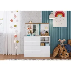 Cômoda com Espelho 4 Gavetas 1 Porta House Branco