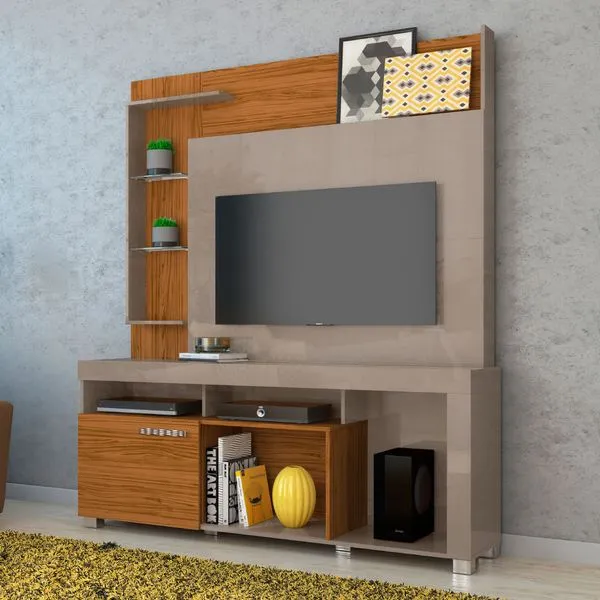 Rack com Painel Ícaro p/TV de até 50" - Natural/Cinza