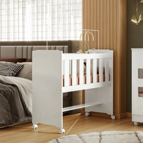 Mini Berço 100% MDF com Rodízios Yescasa Branco