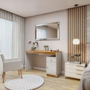 Penteadeira 1 Porta 1 Gaveta 100% MDF Sem Espelho Charlotte Off White/Naturalle