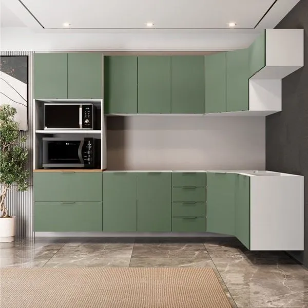 Cozinha Modulada 7 Peças 3 Aéreos 3 Balcões e Torre Quente Ipanema CabeCasa MadeiraOriginals Verde