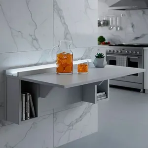 Escrivaninha Mesa Dobrável com Nichos e Led Frio Neon 78,5cm Branco Branco