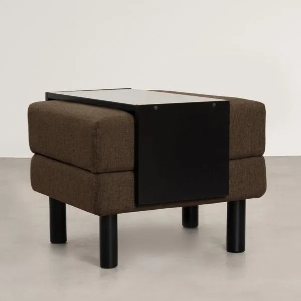 Conjunto Puff Baú 60cm e Bandeja Antúrio CabeCasa MadeiraOriginals Marrom Marrom/Preto