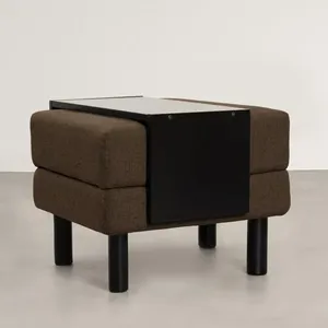 Conjunto Puff Baú 60cm e Bandeja Antúrio CabeCasa MadeiraOriginals Marrom Marrom/Preto