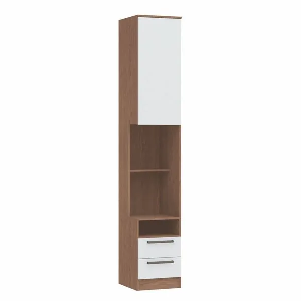 Mesa de Cabeceira Modulada Reto 1 Porta 2 Gavetas Requinte+ 100% MDF Marrom Macadâmia/Branco Line Macadâmia/Branco Line