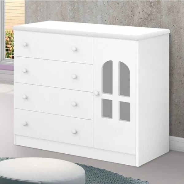 Cômoda de Bebê 1 Porta 4 Gavetas Alvin Branco