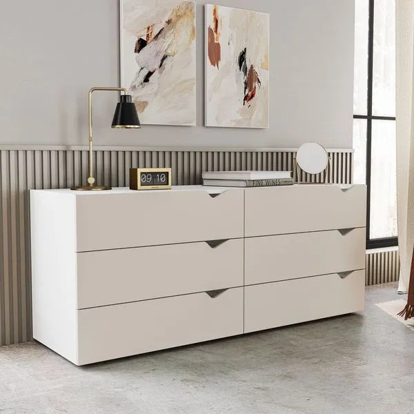 Cômoda 6 Gavetas 63,1x150,1x46 Cm Porto Branco/Creme