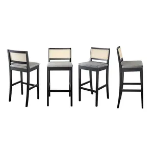 Kit 4 Banquetas com Encosto e Apoio para Pés Tiê CabeCasa MadeiraOriginals Preto/Cinza
