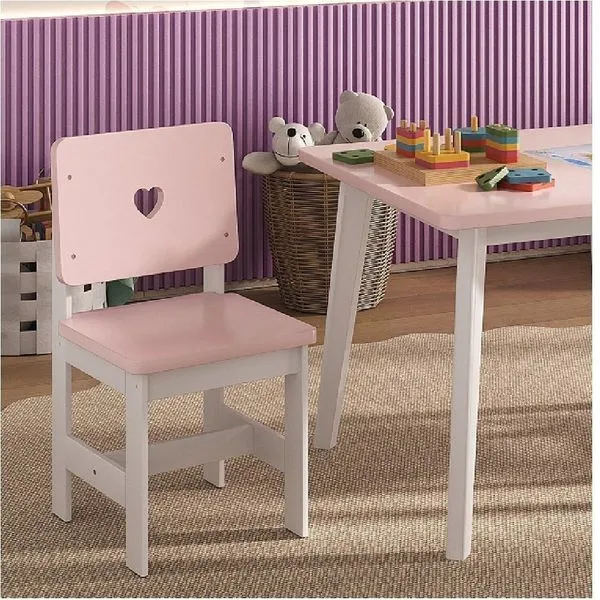 Cadeira Infantil em Madeira Maciça 29cm X 57,5cm Sofia Branco/Rosa