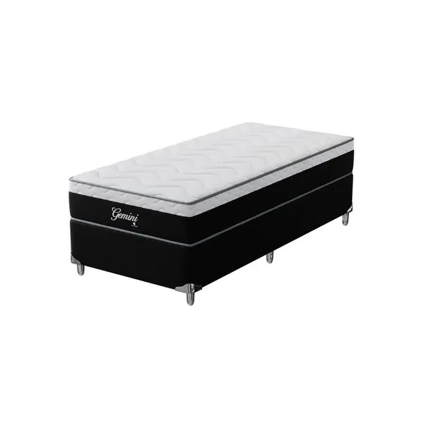 Cama Box Solteiro Molas Ensacadas Gemini 78x188x68 Montreal Branco/Preto