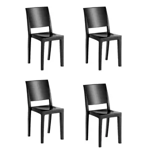 Conjunto 4 Cadeiras de Plástico Polipropileno Empilhável Hydra Plus Preto