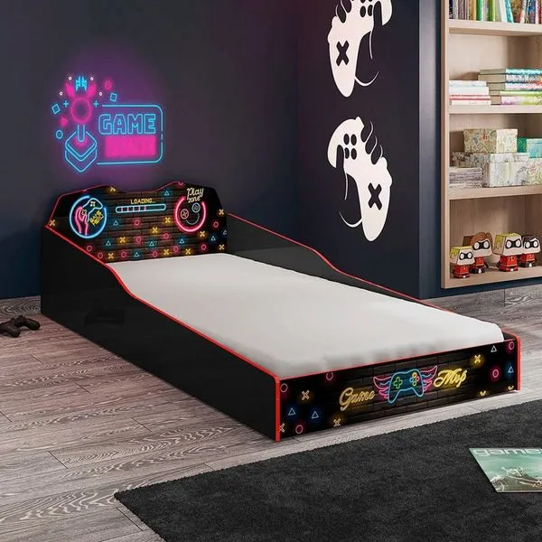 Cama Infantil com Laterais de Proteção Gamer Preto