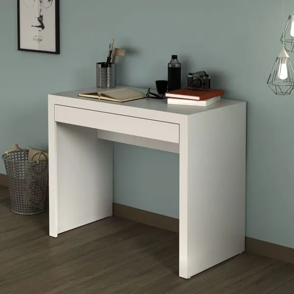 Escrivaninha Mesa Escritório com ME4107 1 Gaveta 90cm Branco Branco