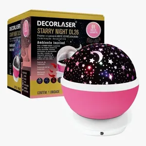 Luminária Abajur De Mesa Gira Projetor Estrelas LED RGB Starry Night Decorlaser Rosa