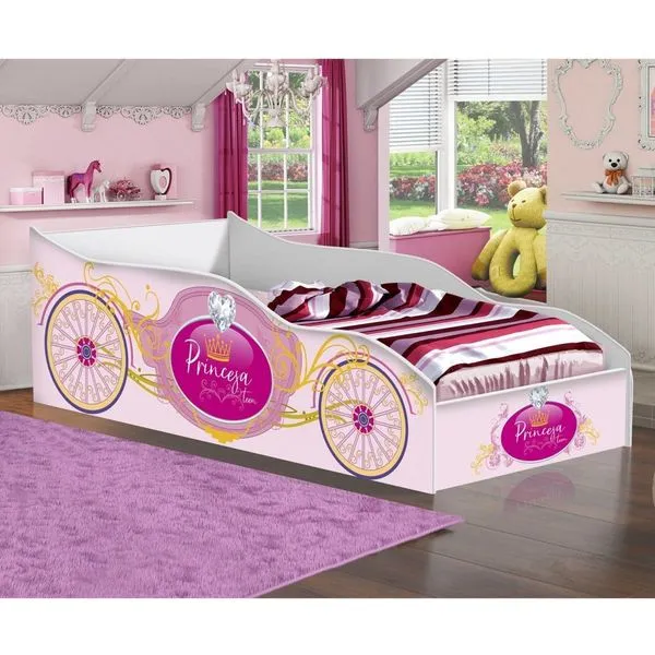 Cama Carruagem para Quarto Infantil Branco/Rosa