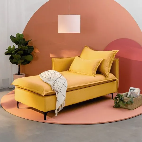Sofá Modular Chaise Braço Lateral com Pé Metal Sôma CabeCasa MadeiraOriginals Amarelo Mostarda Mostarda