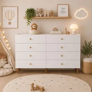 Cômoda Infantil 8 Gavetas Retrô com Corrediça Telescópica e Pés Madeira Lívia Branco
