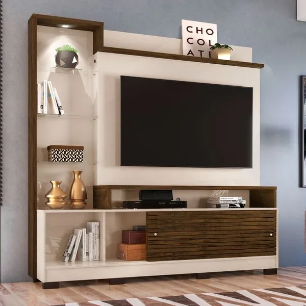 Rack com Painel Frizz Prime p/TV de até 55"e Pés - Off White/Savana