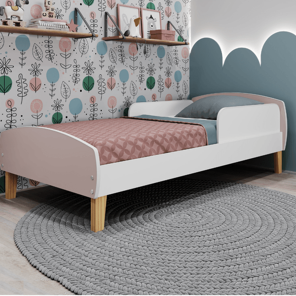 Cama Infantil Montessoriana Com Protecao Lateral Aurora Branco/Rosa