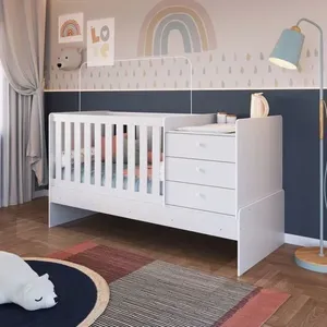 Berço Cama Multifuncional com Colchão Solteiro 78cm x 188cm 1 Colchão para Berço 70cm x 130cm Branco
