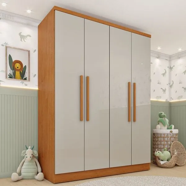 Guarda Roupa Infantil 4 Portas 2 Gavetas 133cm Harmonia Yescasa Cinamomo / Off White