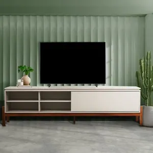 Rack para TV até 84 Polegadas 100% MDF 218cm Pés em Madeira Maciça Tiê CabeCasa MadeiraOriginals Branco Off White Off White