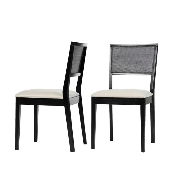 Kit 2 Cadeiras Cannes com Encosto em Tela e Estofada - Preto/Bege