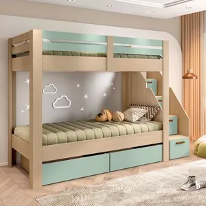 Beliche Infantil/juvenil 2 Gavetões Escada com 4 Gavetas Star Plus Casatema Amêndoa Imperial / Verde Mar