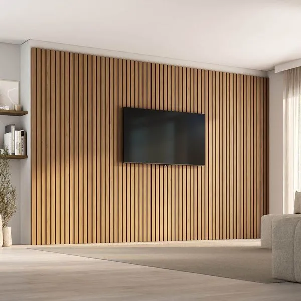 Painel Ripado para TV até 86 Polegadas 360cmx250cm Aruá CabeCasa MadeiraOriginals Marrom Jatobá Jatoba