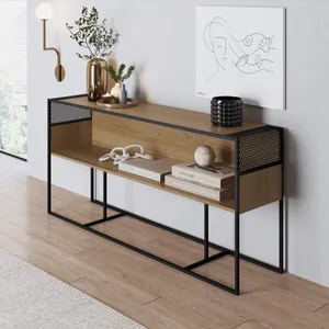Aparador Industrial Retrô com Nicho Madeira/Aço 160cm York Hanover/Preto