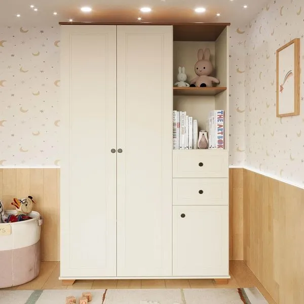 Guarda Roupa 3 Portas 2 Gavetas Ananda Casatema OffWhite/Mel