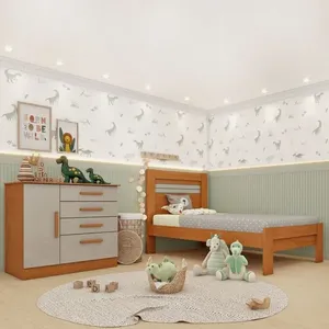 Conjunto Infantil com Cama 100% MDF e Cômoda Harmonia Espresso Móveis Cinamomo / Off White