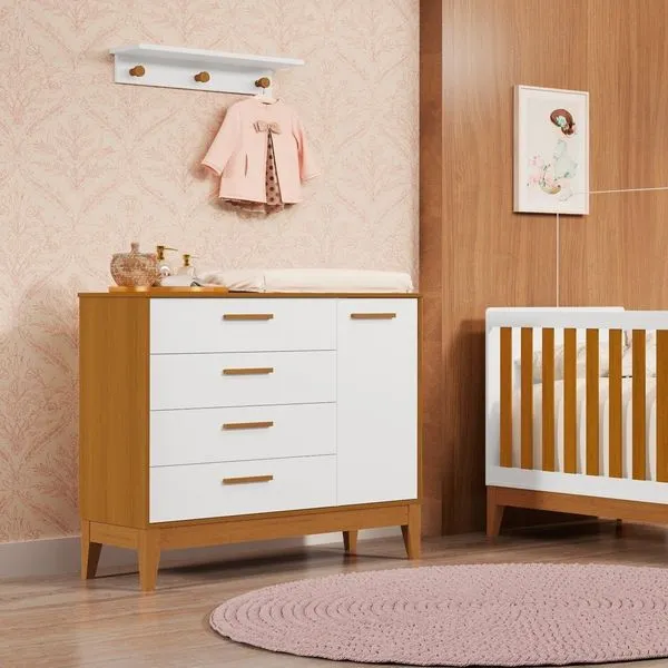Cômoda Sapateira para Quarto de Bebê Flip Branco Fosco / Savana