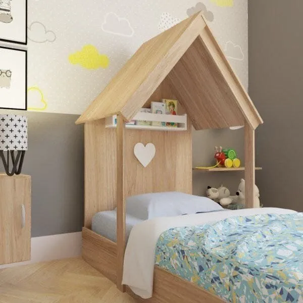 Mini Cama Infantil 1 Prateleira Casinha Carvalho Mel