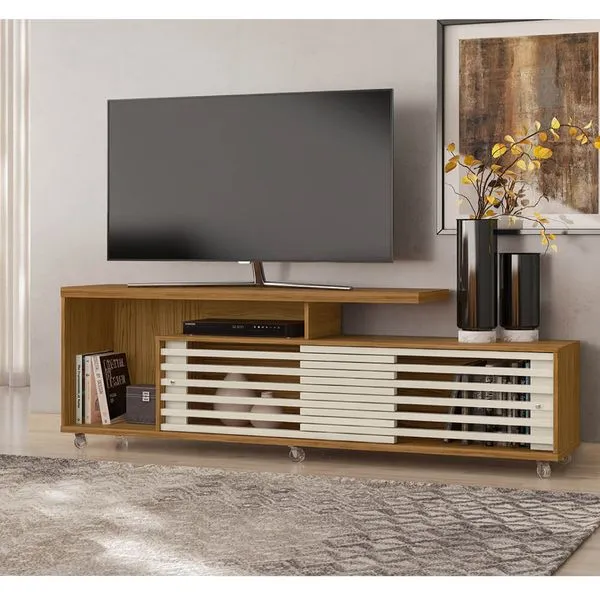 Rack Frizz com 2 Portas e 1 Nicho - Off White/Natural