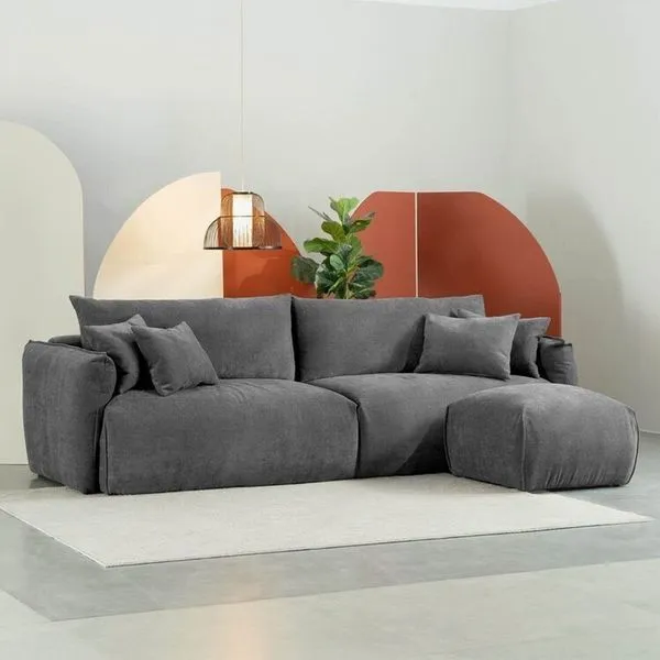 Conjunto Sofá 260cm e Puff Comfy CabeCasa MadeiraOriginals Cinza Grafite Grafite