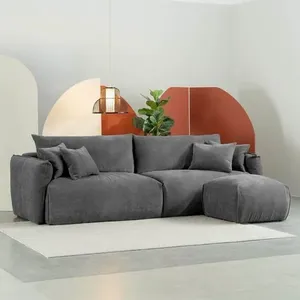 Conjunto Sofá 260cm e Puff Comfy CabeCasa MadeiraOriginals Cinza Grafite Grafite