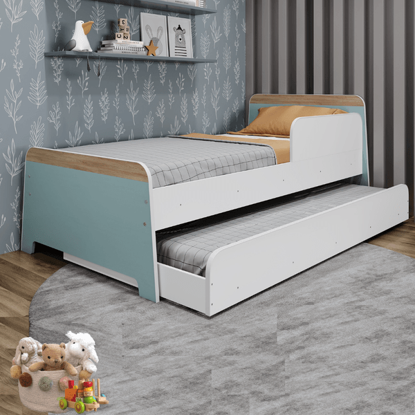 Bicama Infantil Com Protecao Lateral Lorenza Branco/Verde Bellagio