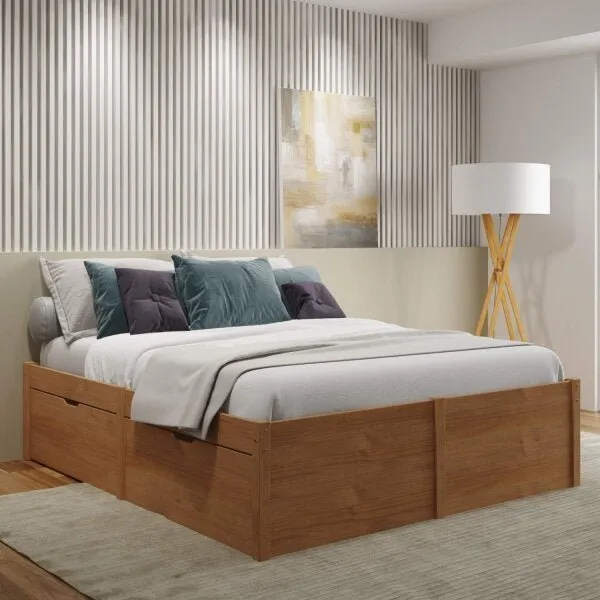 Cama Queen 4 Gavetas Madeira Maciça Beauty Espresso Móveis Amendoa