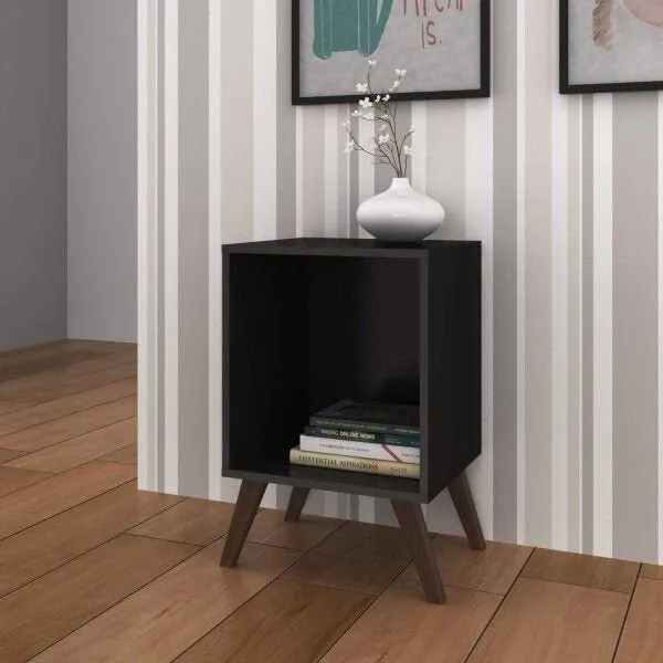 Mesa de Cabeceira Retrô com Nicho RT 3013 Preto Preto