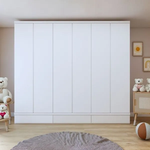 Guarda-roupa Infantil 6 Portas 9 Gavetas 100% MDF Encanto Branco
