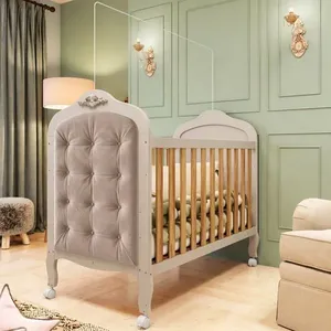 Berço Minicama 3 em 1 com Capitonê 100% MDF Maya Espresso Móveis Off White/Amêndoa/Suede Pena Areia