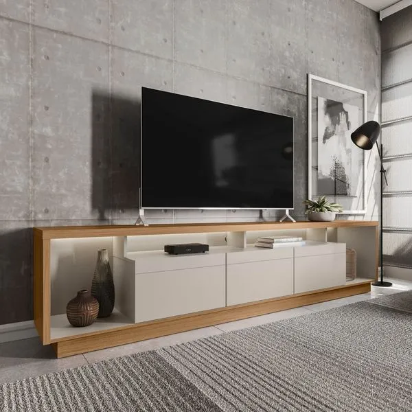 Rack para TV até 75 Polegadas com LED MDF 218cm 3 Portas Fita Cronos CabeCasa MadeiraOriginals Nature/Off White Nature/ Off White