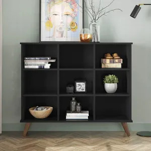 Estante de Livros Retrô 108cmx93cm Baixa 6 Nichos Toq Preto